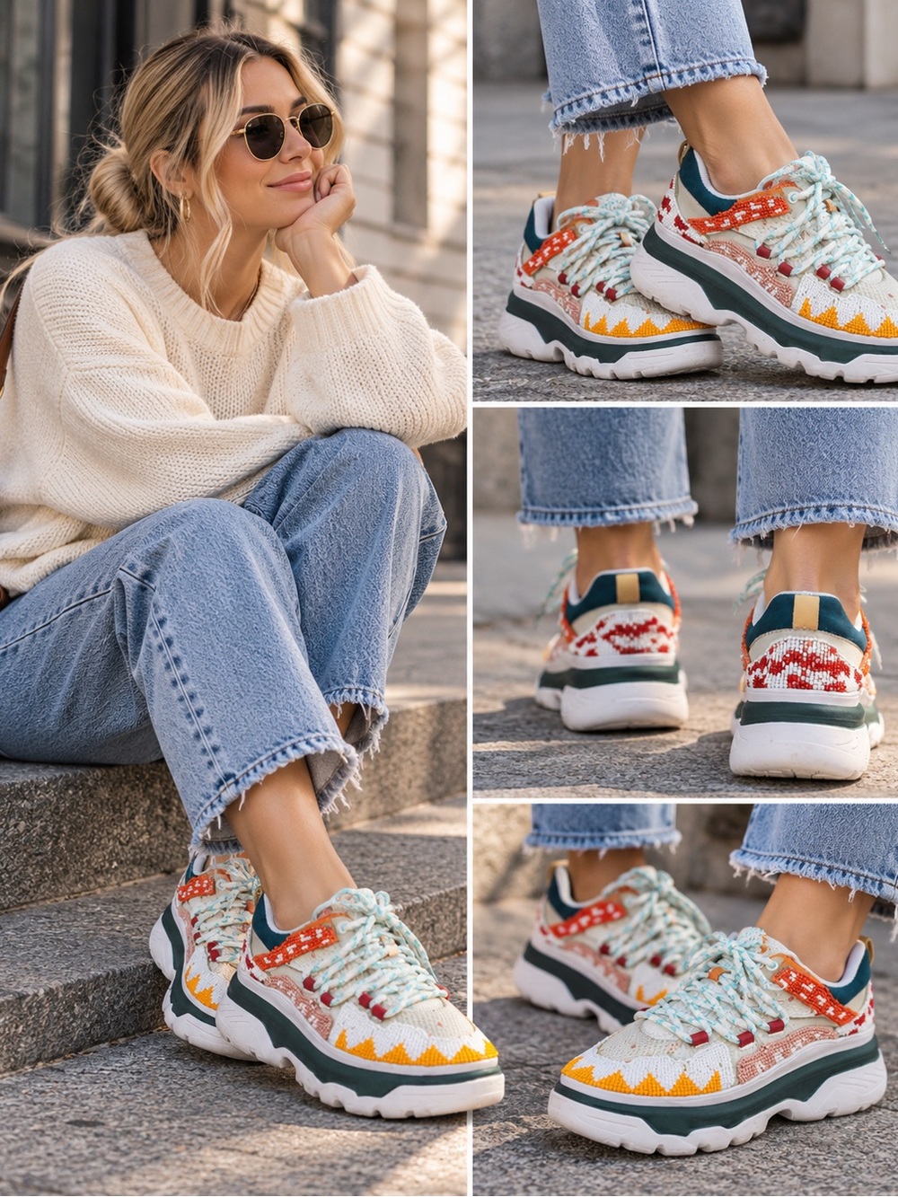 Farm Rio Multicolor Beaded Chunky Sneakers Women’s Size 7 – MSRP $186